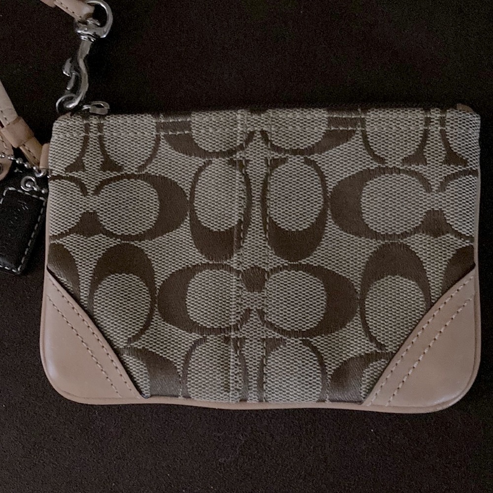 Coach Signature Canvas with Leather Trim Wristlet